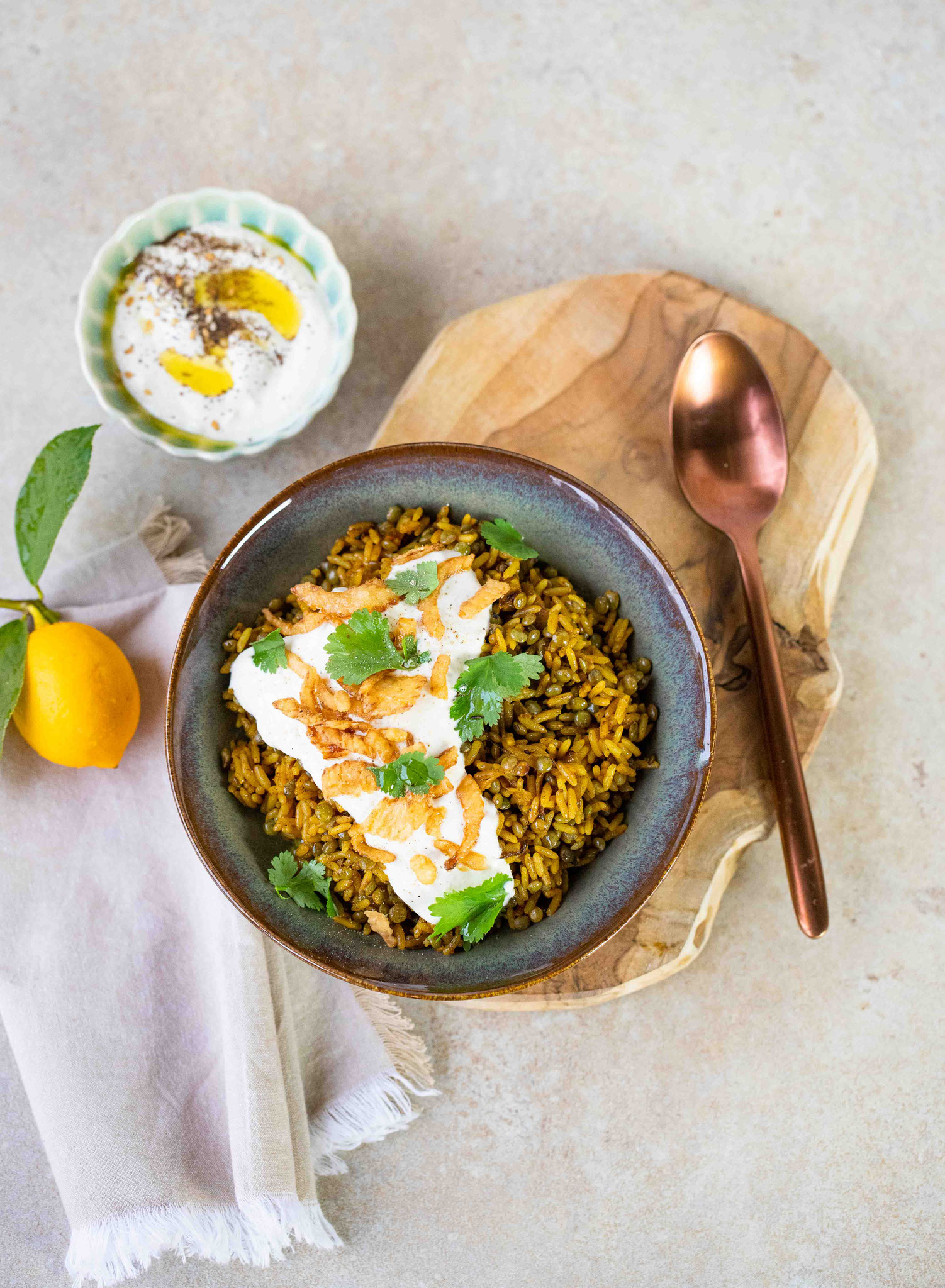 Riz aux lentilles épicées et à la coriandre