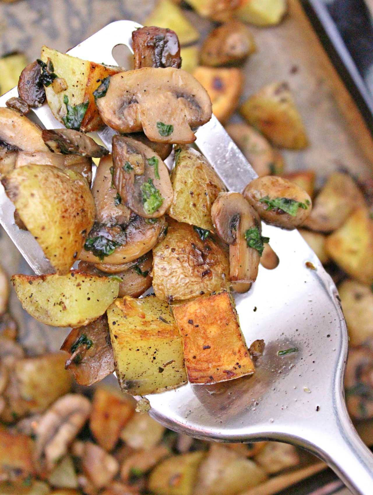 Pommes de terre grenaille et champignons rôtis au four